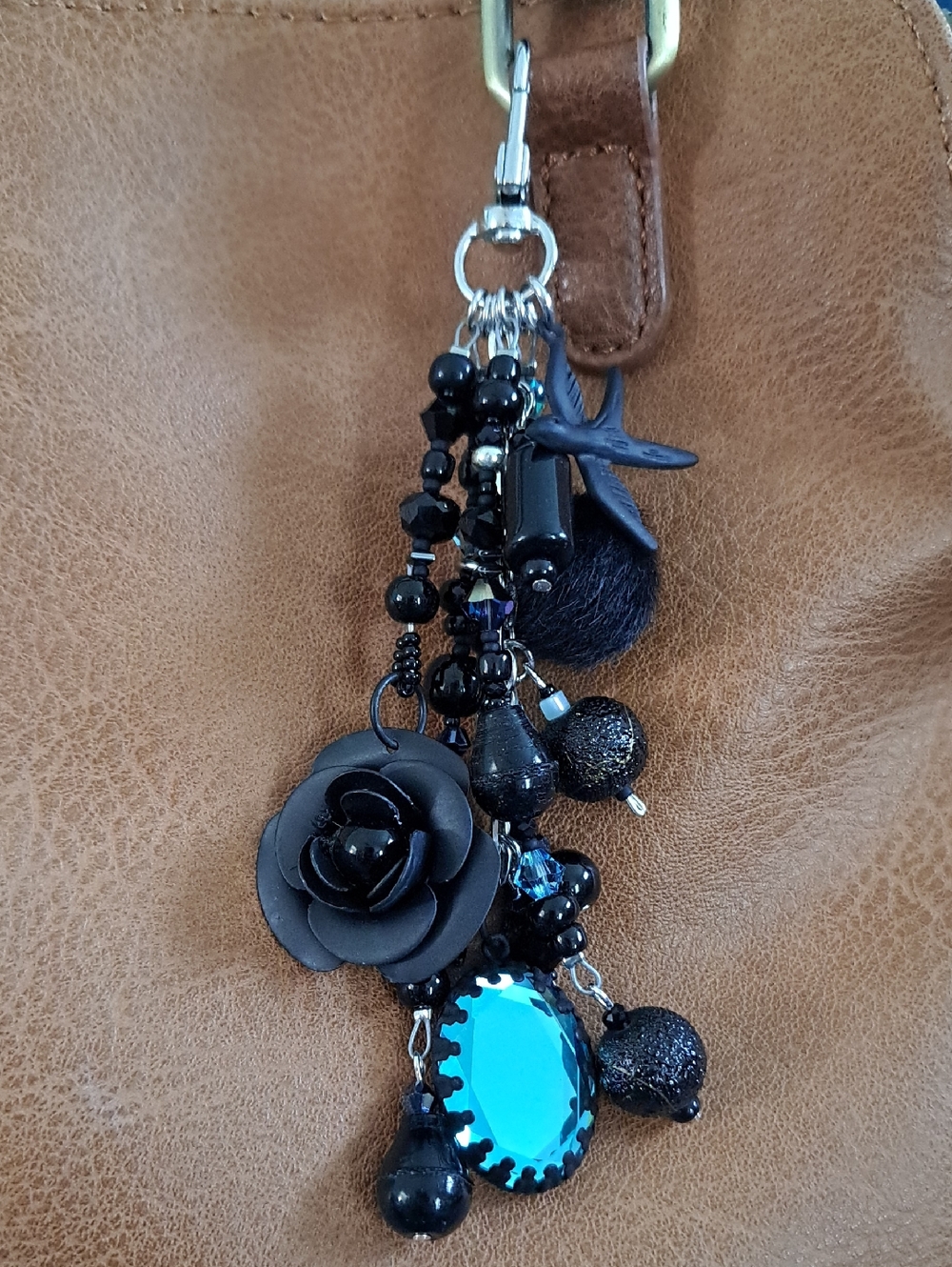 PURSE CHARM Cute Trendy Handcrafted Beaded Black, Silver, Blue, Goth, 5.5"